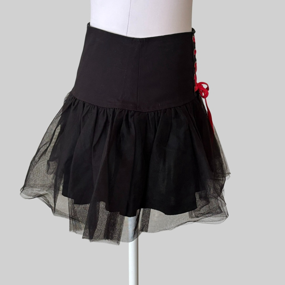 Dolls Kill Widow Black Lace Up Tulle Mini Skirt Small - Picture 3 of 8